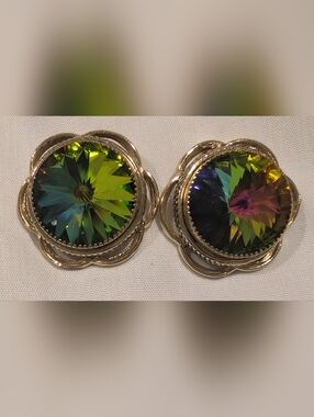 Whiting And Davis Gold-Tone Green Crystal Clip-On Earrings